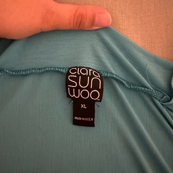 Clara Sun Woo Blue Dip Dye Cold Shoulder Tunic Slinky Wrinkle Free Size XL - Picture 5 of 6